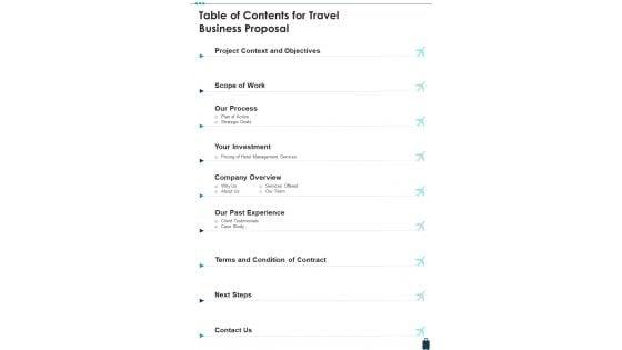 Table_Of_Contents_For_Travel_Business_Proposal_One_Pager_Sample_Example_Document_Slide_1.jpg