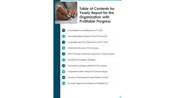 Table_Of_Contents_For_Yearly_Report_For_The_Organization_With_Profitable_Progress_Cont_One_Pager_Documents_Slide_2.jpg