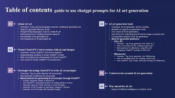 Table_Of_Contents_Guide_To_Use_Chatgpt_Prompts_For_AI_Art_Generation_Brochure_PDF_Slide_1.jpg