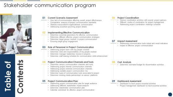 Table_Of_Contents_Stakeholder_Communication_Program_Elements_PDF_Slide_1.jpg