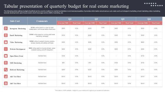 Tabular_Presentation_Of_Quarterly_Budget_For_Real_Estate_Marketing_Structure_PDF_Slide_1.jpg