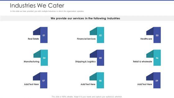 Tactical_Planning_For_Marketing_And_Commercial_Advancement_Industries_We_Cater_Template_PDF_Slide_1.jpg