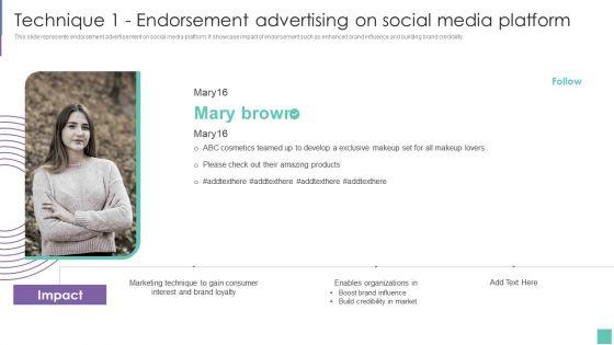 Technique_1_Endorsement_Advertising_On_Social_Media_Platform_Introduce_Promotion_Plan_Portrait_PDF_Slide_1.jpg