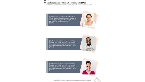 Testimonials For Loan Settlement One Pager Sample Example Document Testimonials For Loan Settlement One Pager Sample Example Document