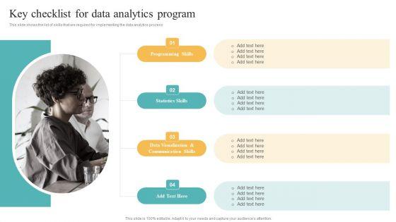 Transformation_Toolkit_Competitive_Intelligence_Information_Analysis_Key_Checklist_For_Data_Analytics_Program_Demonstration_PDF_Slide_1.jpg
