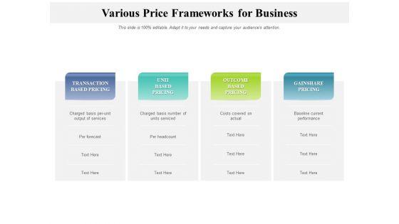 Various_Price_Frameworks_For_Business_Ppt_PowerPoint_Presentation_Model_Graphic_Tips_PDF_Slide_1.jpg