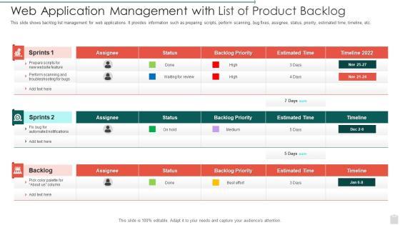 Web Application Management With List Of Product Backlog Background PDF Web Application Management With List Of Product Backlog Background PDF