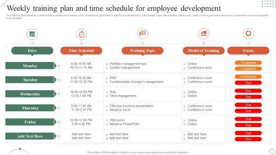 Weekly_Training_Plan_And_Time_Schedule_For_Employee_Development_Ppt_Outline_Styles_PDF_Slide_1.jpg