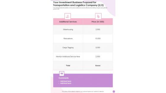 Your_Investment_Business_Proposal_For_Transportation_And_Logistics_Company_One_Pager_Sample_Example_Document_Slide_2.jpg
