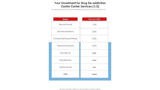 Your_Investment_For_Drug_De_Addiction_Centre_Center_Services_One_Pager_Sample_Example_Document_Slide_1.jpg