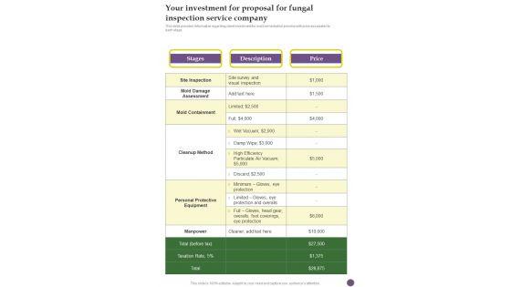 Your_Investment_For_Proposal_For_Fungal_Inspection_Service_Company_One_Pager_Sample_Example_Document_Slide_1.jpg
