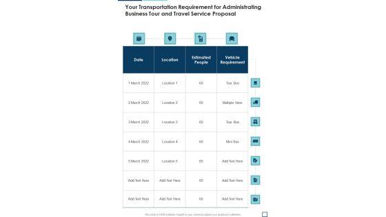 Your_Transportation_Requirement_For_Administrating_Business_Tour_And_Travel_Service_Proposal_One_Pager_Sample_Example_Document_Slide_1.jpg