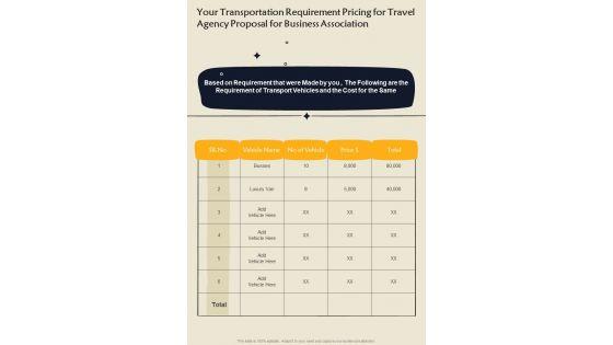 Your_Transportation_Requirement_Pricing_For_Travel_Agency_Proposal_For_Business_Association_One_Pager_Sample_Example_Document_Slide_1.jpg