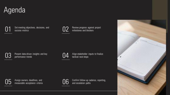 Agenda Show Slide Portrait For Meeting Agendas PPT Structure VM