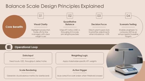 Balance Scale Info Graphics For Production Efficiency Monitoring PPT Graphics VM