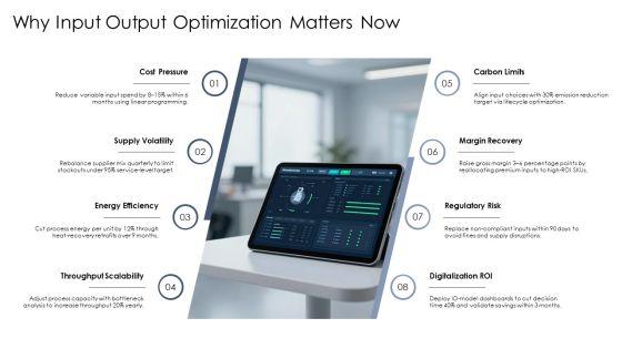 Input Process Output Model Sample For Input Output Optimization PPT Guidelines VM