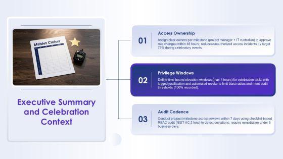 Role Based Access Control Matrix For Milestone Celebration PPT Structure VM
