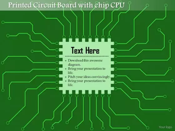 1 Printed Circuit Board Pcb With Chip Cpu Microprocessor With Connections For Eda Ppt Slides