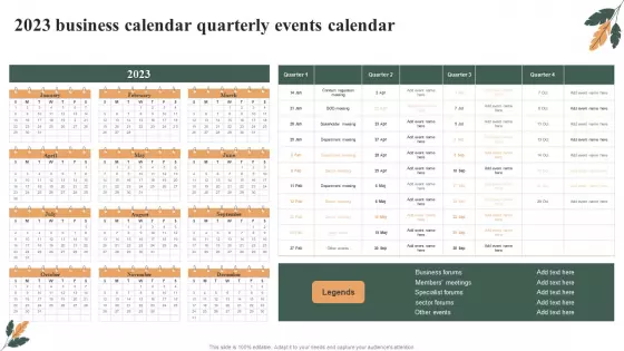 2023 Business Calendar Quarterly Events Calendar Rules PDF