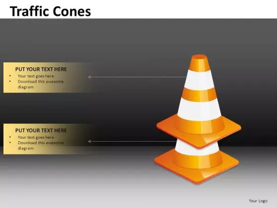 2 Stacked Traffic Cones With Textboxes Editable Ppt Slides