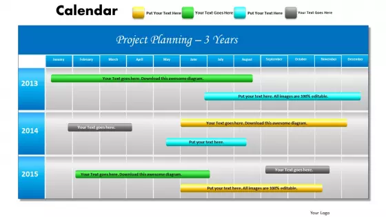 3 Years Project Planning Gantt Chart 2013 Calendar PowerPoint Slides Ppt Templates