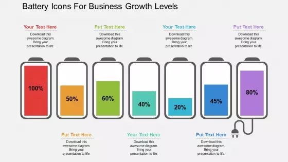 Battery Icons For Business Growth Levels Powerpoint Template