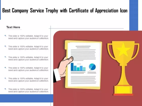 Best Company Service Trophy With Certificate Of Appreciation Icon Ppt PowerPoint Presentation Infographic Template Topics PDF