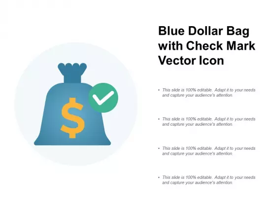 Blue Dollar Bag With Check Mark Vector Icon Ppt PowerPoint Presentation Ideas Demonstration