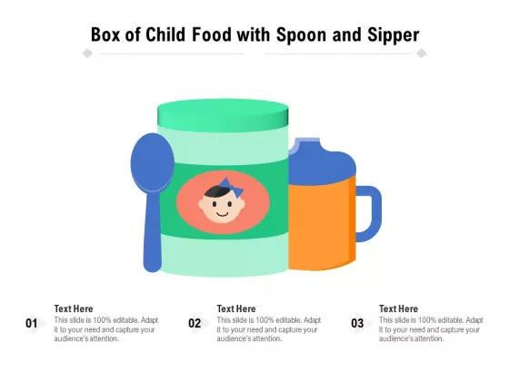 Box Of Child Food With Spoon And Sipper Ppt PowerPoint Presentation File Infographics PDF