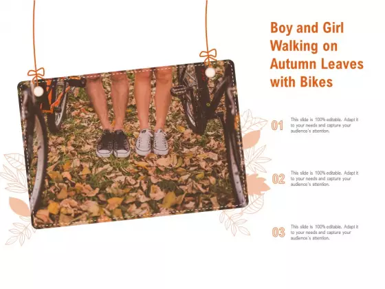 Boy And Girl Walking On Autumn Leaves With Bikes Ppt PowerPoint Presentation File Slides