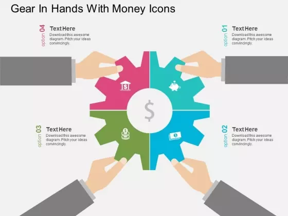 Gear In Hands With Money Icons Powerpoint Templates