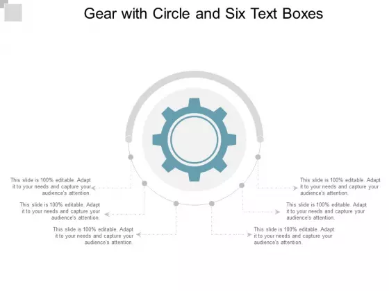 Gear With Circle And Six Text Boxes Ppt PowerPoint Presentation File Background Designs
