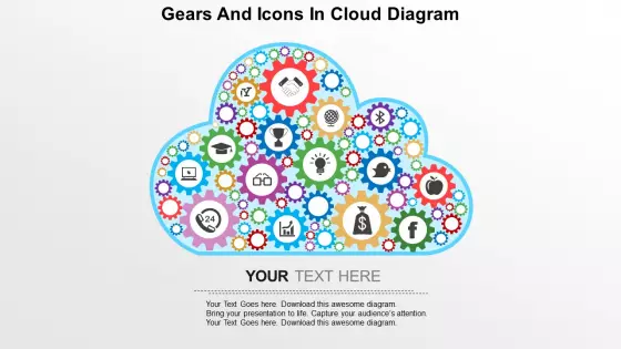 Gears And Icons In Cloud Diagram PowerPoint Template