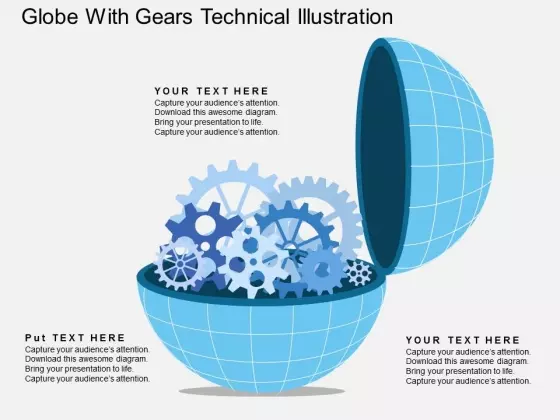 Globe With Gears Technical Illustration Powerpoint Template