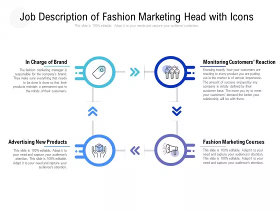 Job Description Of Fashion Marketing Head With Icons Ppt PowerPoint Presentation Infographic Template Vector