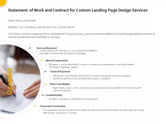 Landing Page Design Optimization Statement Of Work And Contract For Custom Landing Page Design Services Rules PDF
