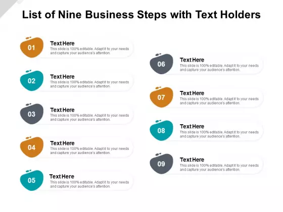 List Of Nine Business Steps With Text Holders Ppt PowerPoint Presentation Slides Brochure