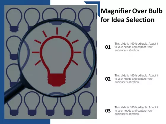 Magnifier Over Bulb For Idea Selection Ppt Powerpoint Presentation Gallery Sample