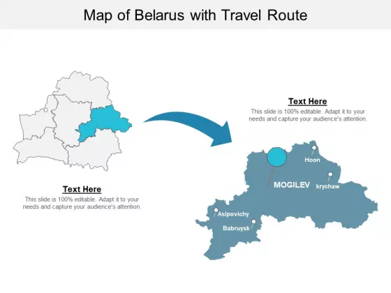 Map Of Belarus With Travel Route Ppt PowerPoint Presentation Summary Slides