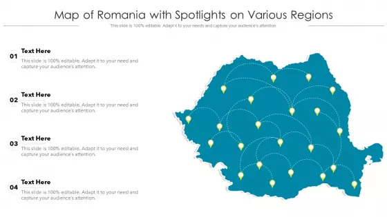 Map Of Romania With Spotlights On Various Regions Ppt PowerPoint Presentation File Themes PDF