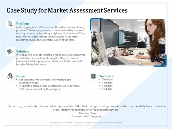 Market Research Case Study For Market Assessment Services Ppt PowerPoint Presentation Portfolio Graphic Images PDF