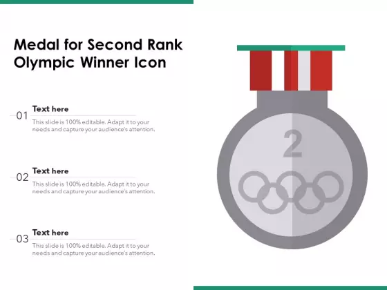 Medal For Second Rank Olympic Winner Icon Ppt Powerpoint Presentation Slides Background Image Pdf