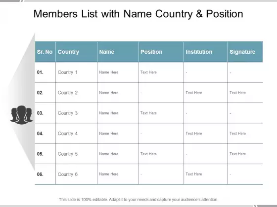Members List With Name Country And Position Ppt Powerpoint Presentation Slides Images