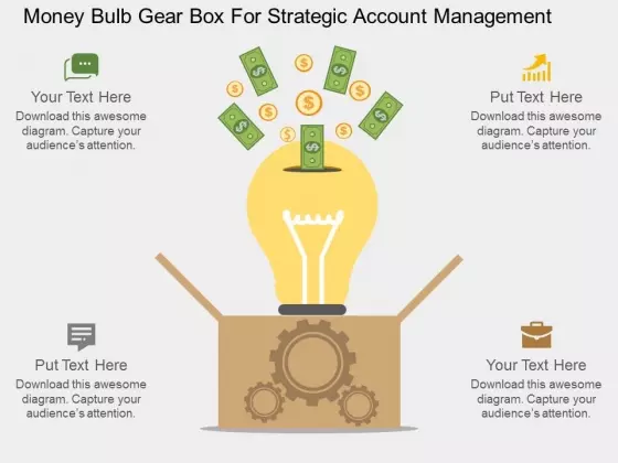 Money Bulb Gear Box For Strategic Account Management Powerpoint Template