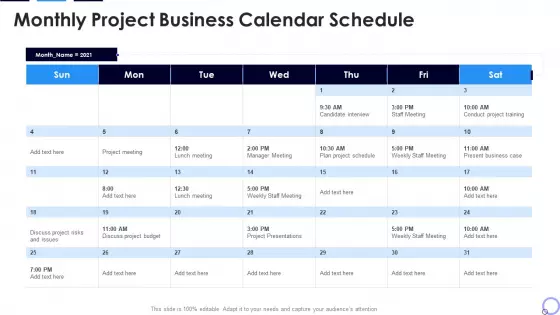 Monthly Project Business Calendar Schedule Portrait PDF