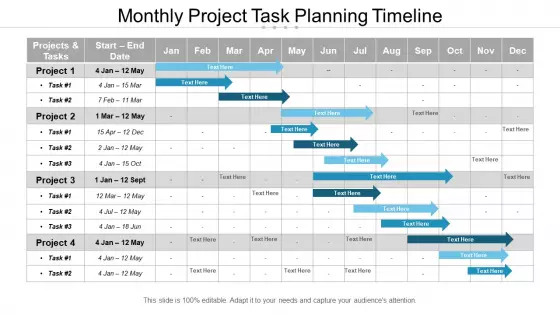 Monthly Project Task Planning Timeline Ppt PowerPoint Presentation Summary Deck