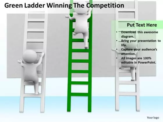 Men In Business Green Ladder Winning The Competition PowerPoint Slides