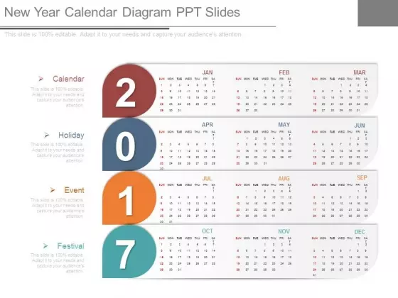 New Year Calendar Diagram Ppt Slides
