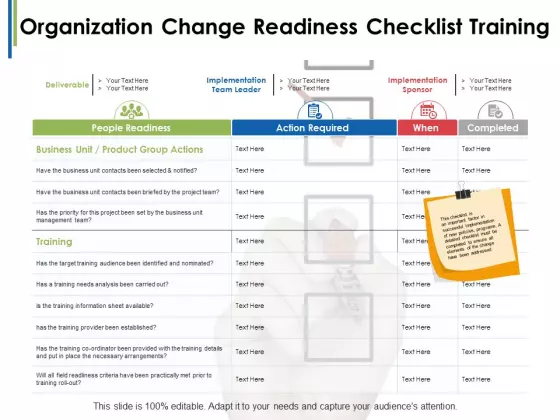 Organization Change Readiness Checklist Training Ppt PowerPoint Presentation Ideas Templates