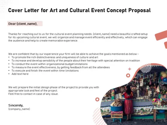 Organizing Perfect Arts Culture Festival Cover Letter For Art And Cultural Event Concept Proposal Designs PDF